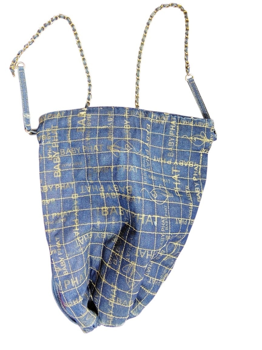 Vintage Baby Phat Monogram Denim Backpack Gold Chain Strap Y2K